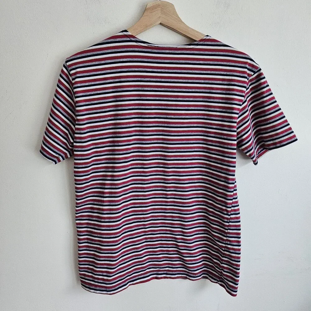 Vtg Basic Editions Women's Red Striped Short Sleeves Pullover T Shirt Size Small
